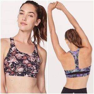Lululemon Break Free Sports Bra Size 4 Racerback Black Peony Multi Gym Run